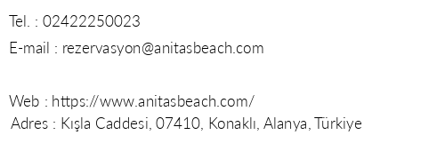 Hotel Anitas telefon numaralar, faks, e-mail, posta adresi ve iletiim bilgileri